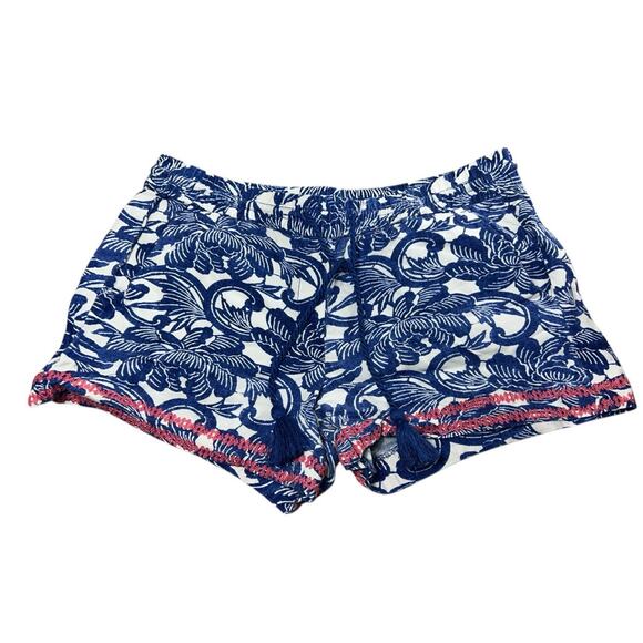 Ann Taylor LOFT Linen Blend Pull-on Shorts Sz M Blue Floral Drawstring Waist - Picture 3 of 5